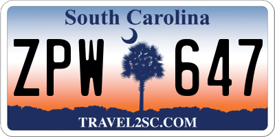 SC license plate ZPW647