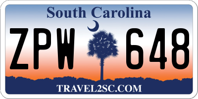 SC license plate ZPW648