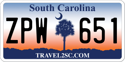 SC license plate ZPW651