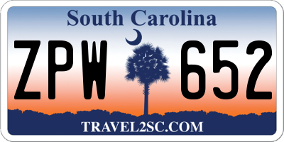 SC license plate ZPW652