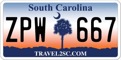 SC license plate ZPW667