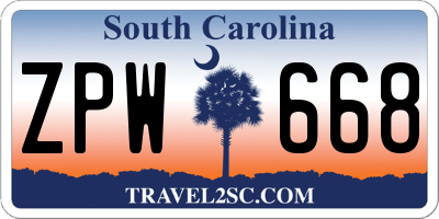 SC license plate ZPW668