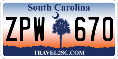 SC license plate ZPW670