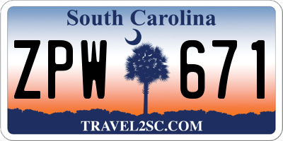 SC license plate ZPW671