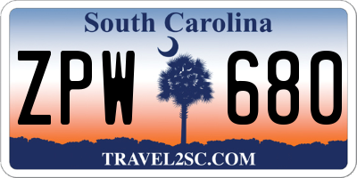 SC license plate ZPW680