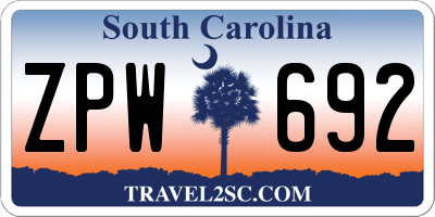 SC license plate ZPW692