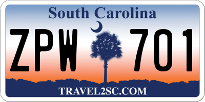 SC license plate ZPW701