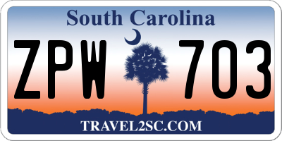 SC license plate ZPW703