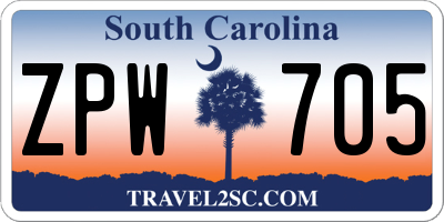 SC license plate ZPW705