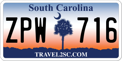 SC license plate ZPW716