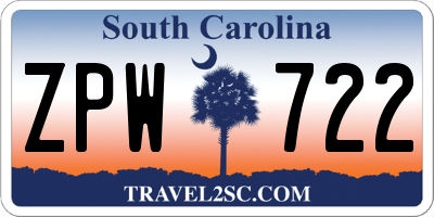 SC license plate ZPW722