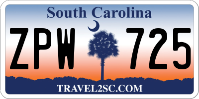 SC license plate ZPW725