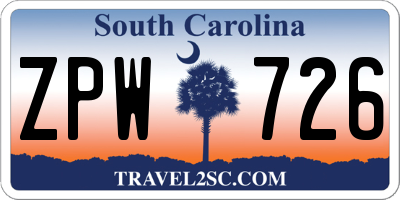 SC license plate ZPW726