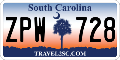SC license plate ZPW728