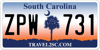 SC license plate ZPW731