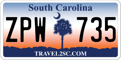 SC license plate ZPW735