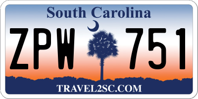SC license plate ZPW751