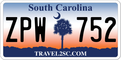 SC license plate ZPW752