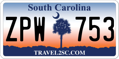 SC license plate ZPW753