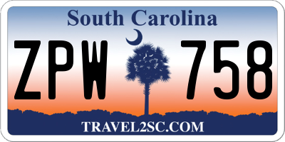 SC license plate ZPW758