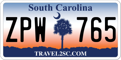 SC license plate ZPW765