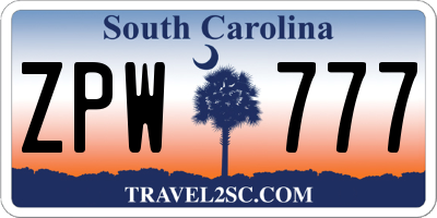 SC license plate ZPW777