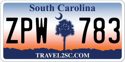 SC license plate ZPW783