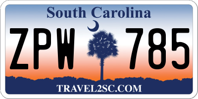 SC license plate ZPW785