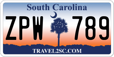 SC license plate ZPW789