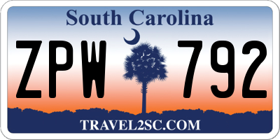 SC license plate ZPW792