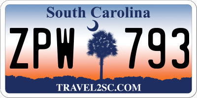 SC license plate ZPW793