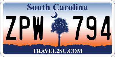 SC license plate ZPW794
