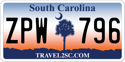 SC license plate ZPW796