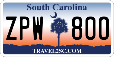 SC license plate ZPW800