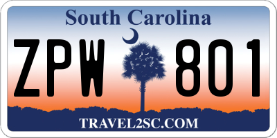 SC license plate ZPW801