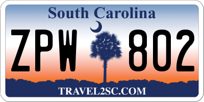 SC license plate ZPW802