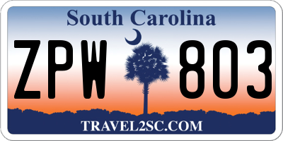 SC license plate ZPW803