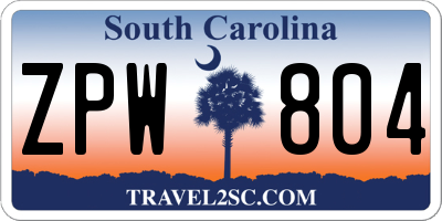 SC license plate ZPW804
