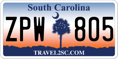 SC license plate ZPW805