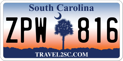 SC license plate ZPW816