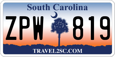 SC license plate ZPW819