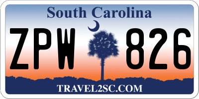 SC license plate ZPW826