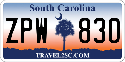 SC license plate ZPW830