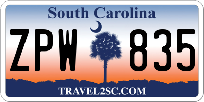 SC license plate ZPW835