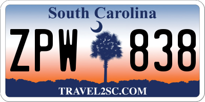 SC license plate ZPW838