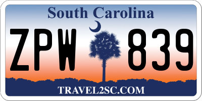 SC license plate ZPW839