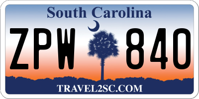 SC license plate ZPW840