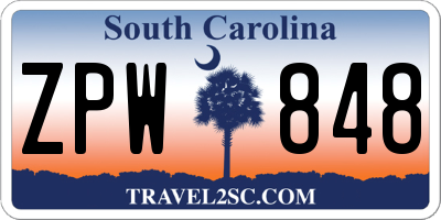 SC license plate ZPW848