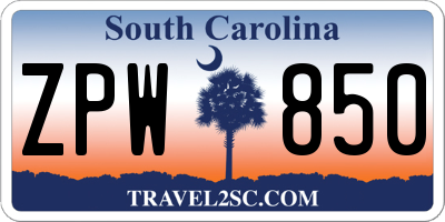 SC license plate ZPW850