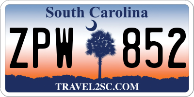 SC license plate ZPW852